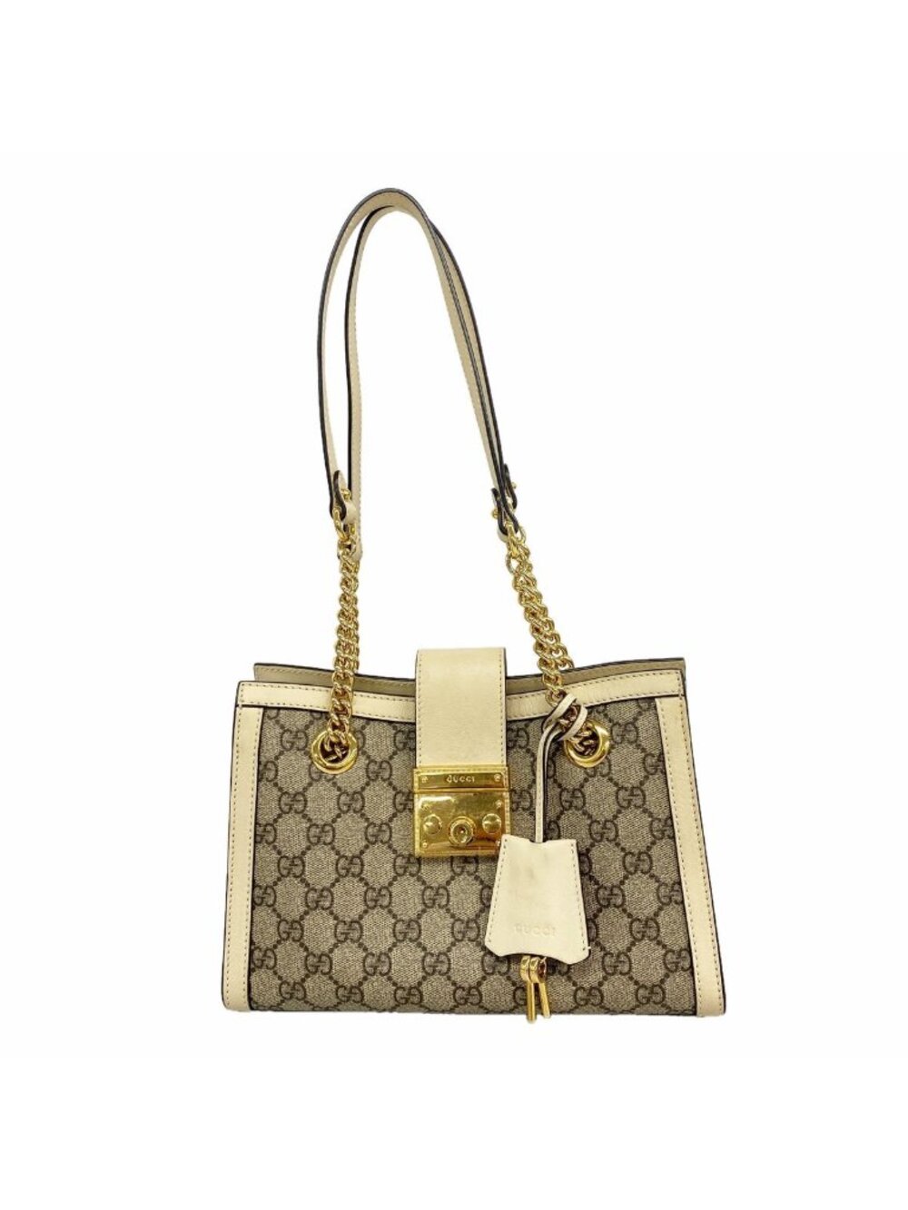 Gucci Tote Padlock GG Small Brown White Gold